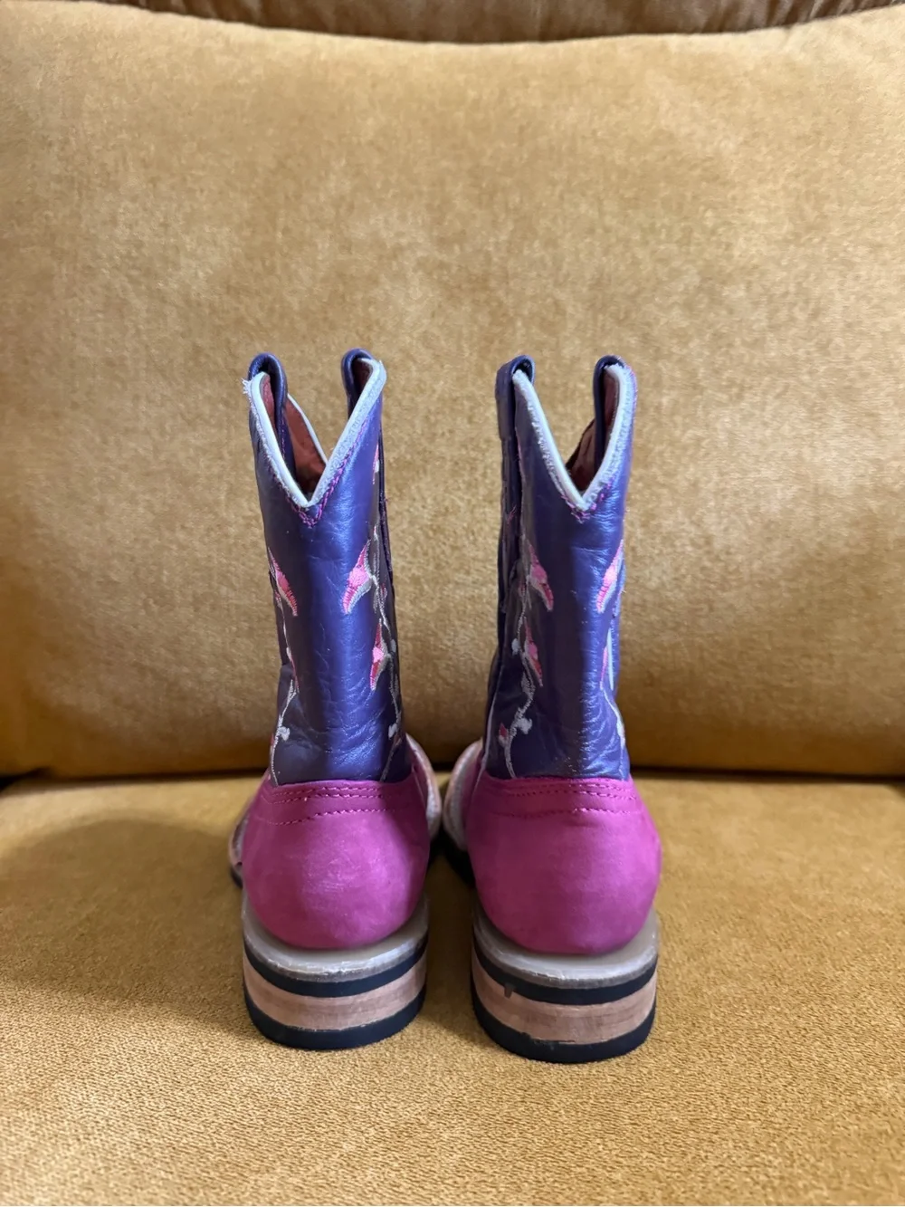 Kids Brown, Pink & Purple leather Western Cowboy Boots